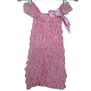 Vintage Lace Ruffled Bow Busy Baby Romper Dress Pink on Pink Spring Easter Girl